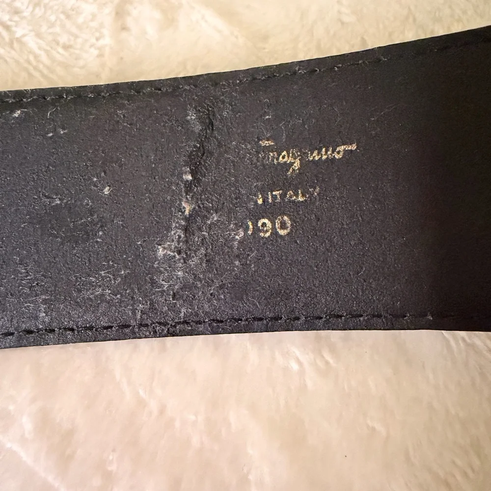 Salvatore Ferragamo Black Leather Belt with Gold Gancini Buckle